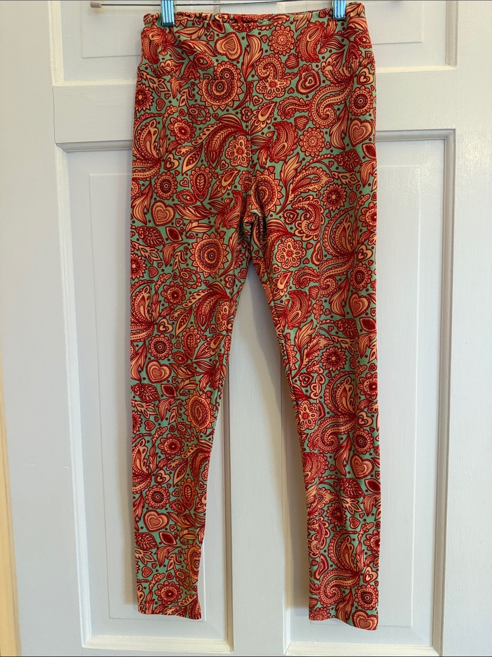 LuLaRoe Orangish- Red and Green Paisley Leggings